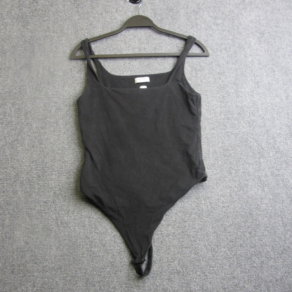 Aritzia Babaton Contour Bodysuit Womens Large Black Square Neck Thong Snap Base